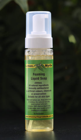 Lemon Myrtle Foaming Liquid Soap 200ml pump bottle - all natural antibacterial vegan no preservatives