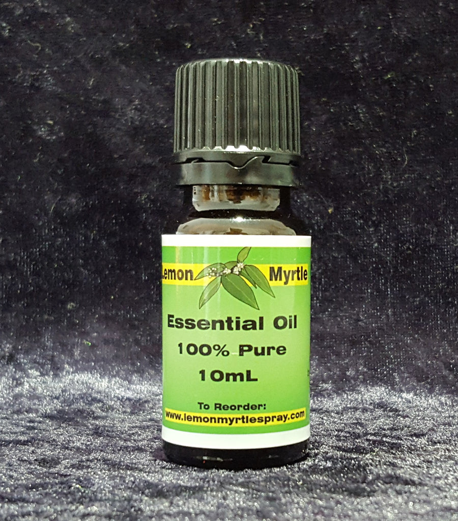 Lemon Myrtle Essential Oil 100% Pure 10ml amber bottle close up - Backhousia citriodora Australian grown