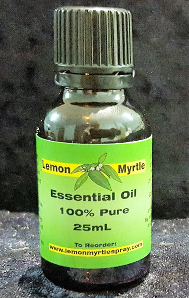 Lemon Myrtle Essential Oil 100% Pure 25ml amber bottle close up - aromatherapy massage oil Australia