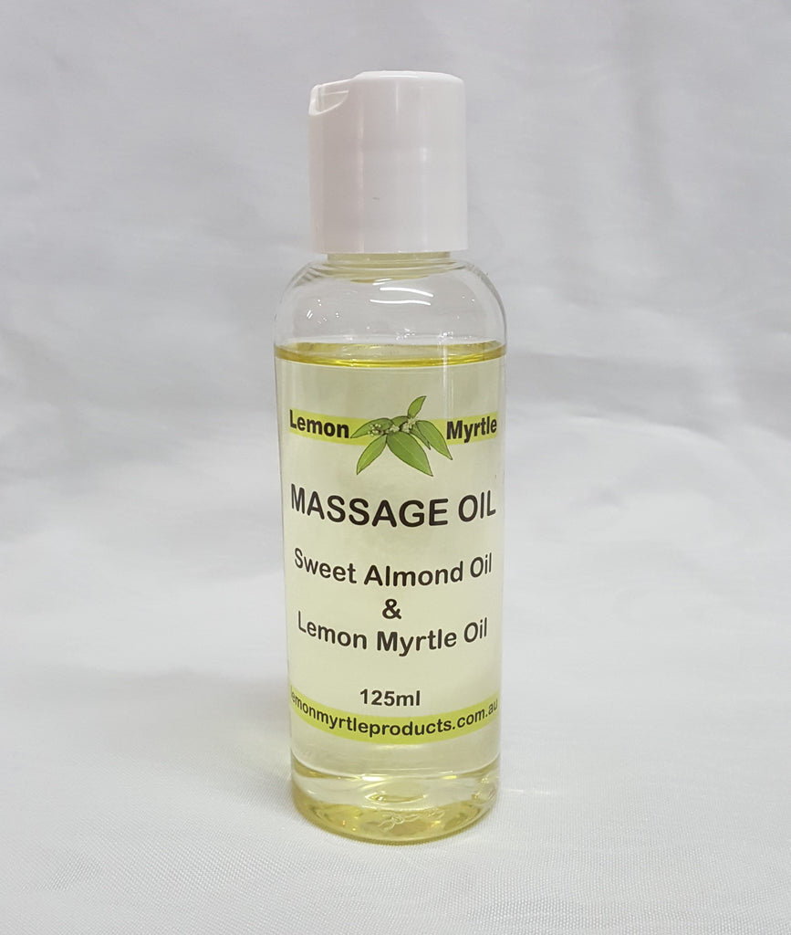 Lemon Myrtle Massage Oil 125ml - sweet almond oil infused with lemon myrtle essential oil