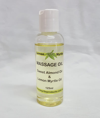 Lemon Myrtle Massage Oil 125ml - sweet almond oil infused with lemon myrtle essential oil