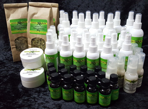 Lemon Myrtle wholesale bulk products - sprays essential oils moisturiser face serum tea leaves - bulk pricing available Australia