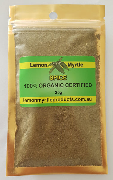 Lemon Myrtle Spice 100% Organic Certified 25g sealed bag alternate view - natural antimicrobial preservative
