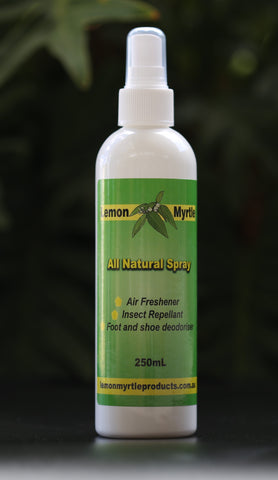 Lemon Myrtle All Natural Spray 250ml - air freshener insect repellent foot deodoriser antibacterial no alcohol