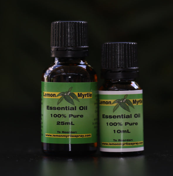 Lemon Myrtle Pure Essential Oil 25ml and 10ml amber bottles - 100% pure Backhousia citriodora no additives