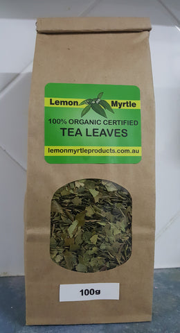 Lemon Myrtle 100% Organic Certified Cut Tea Leaves 100g resealable bag - Queensland grown caffeine free