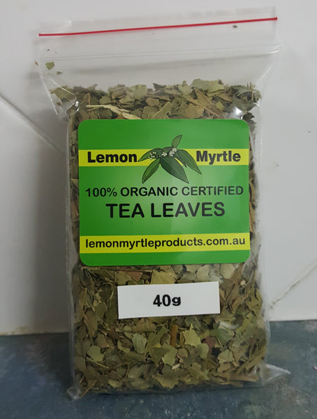 Lemon Myrtle 100% Organic Certified Cut Tea Leaves 40g resealable zip bag - natural caffeine free herbal tea